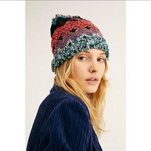 Free People Chunky Knit Multicolor Beanie w/pompom